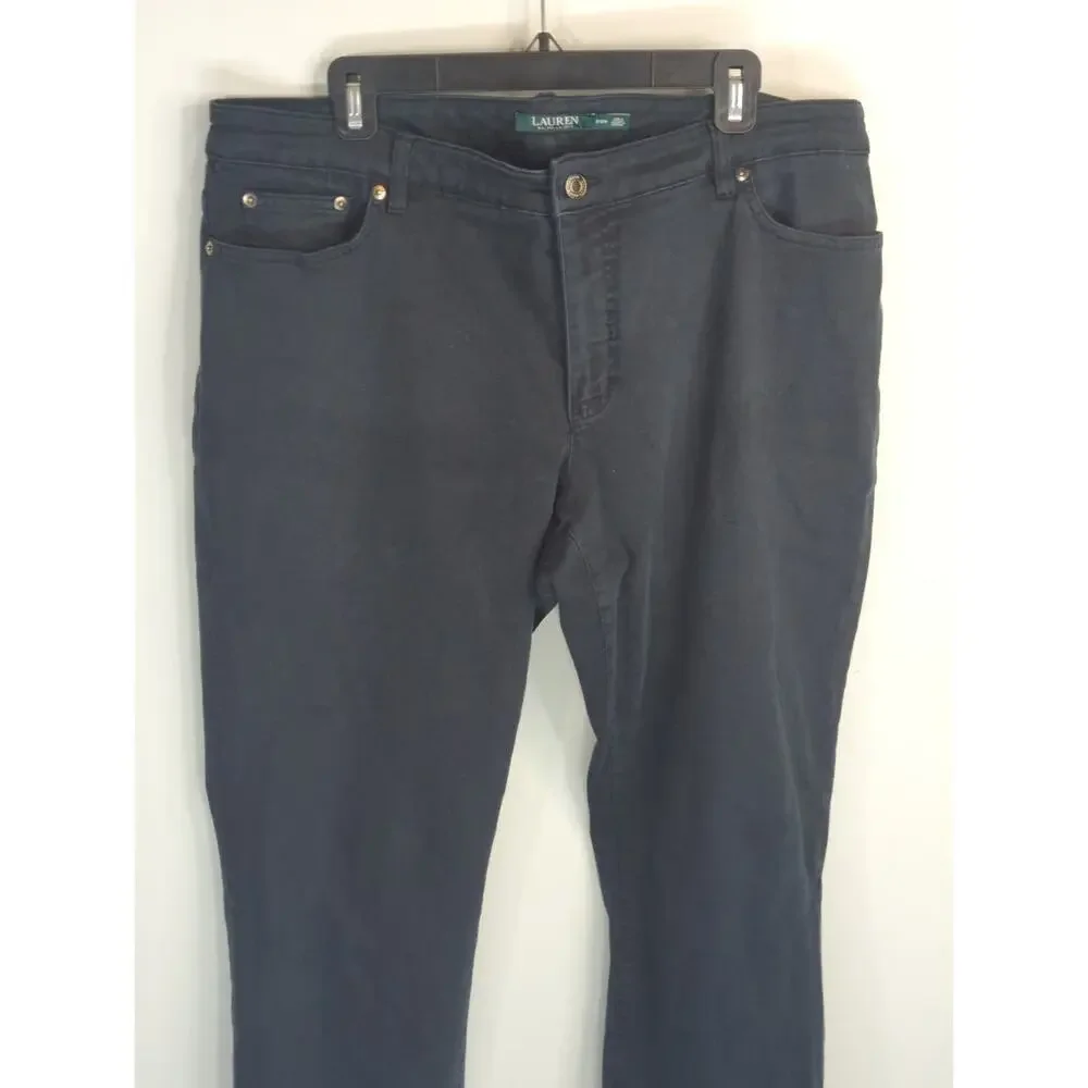 Lauren Ralph Lauren Black Tapered Down‎ Mid Rise Casual Slim Denim Womens 20W
